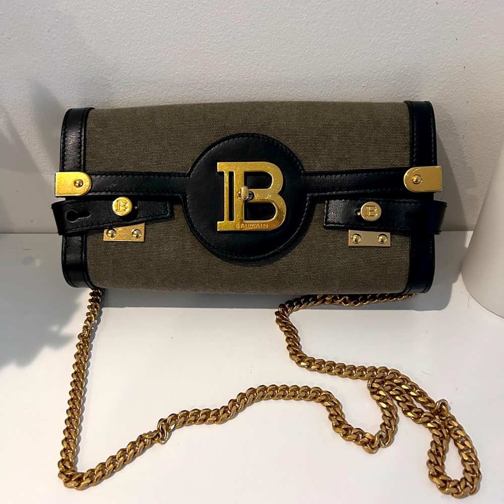 Balmain Khaki & Black B-Buzz 23 Clutch Bag